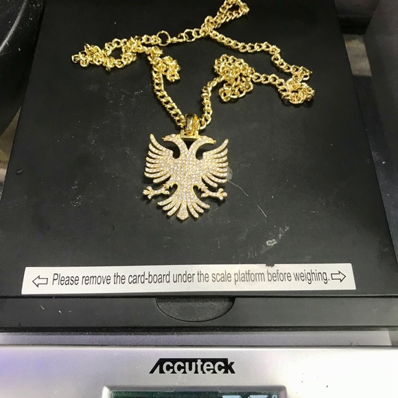 14K Gold Bonded Albania Eagle & Cuban Link Chain